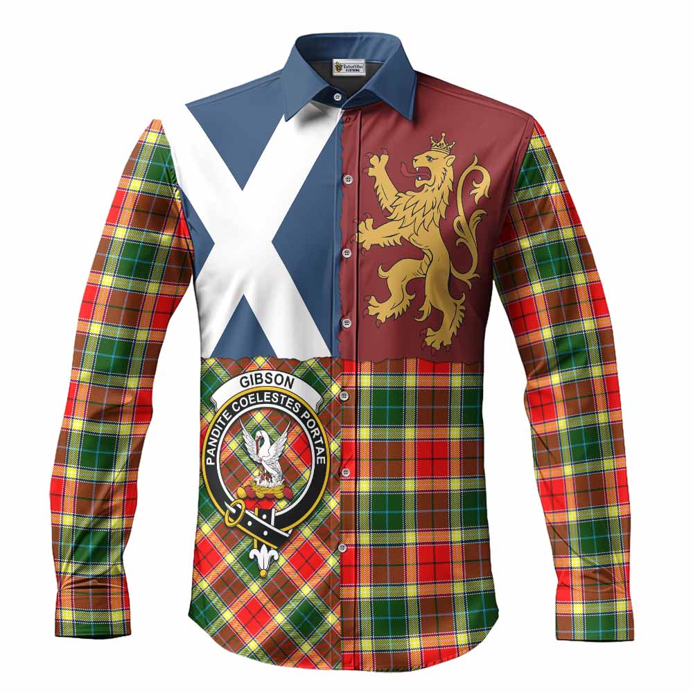 Gibson (Gibbs or Gibsone) Crest Tartan Long Sleeve Button Shirts with Lion Rampant Saltire Style