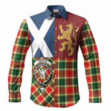 Gibson (Gibbs or Gibsone) Crest Tartan Long Sleeve Button Shirts with Lion Rampant Saltire Style