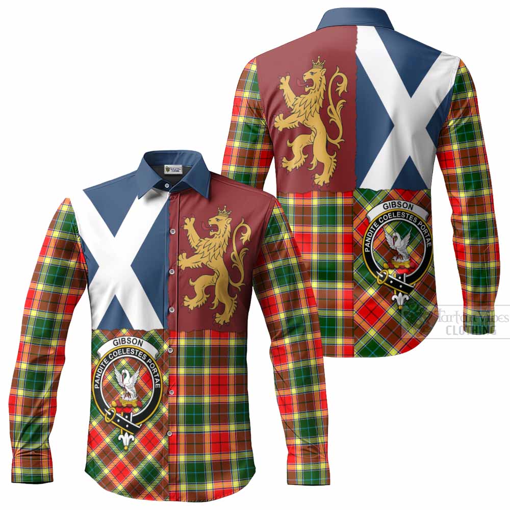 Gibson (Gibbs or Gibsone) Crest Tartan Long Sleeve Button Shirts with Lion Rampant Saltire Style