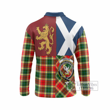 Gibson (Gibbs or Gibsone) Crest Tartan Long Sleeve Polo Shirt with Lion Rampant Saltire Style