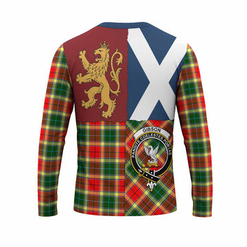 Gibson (Gibbs or Gibsone) Crest Tartan Long Sleeve T-Shirt with Lion Rampant Saltire Style
