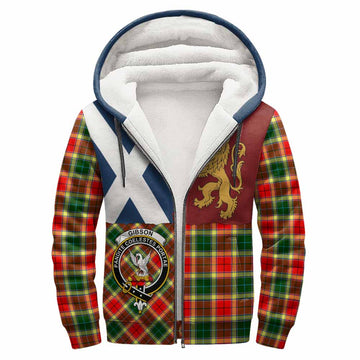 Gibson (Gibbs or Gibsone) Crest Tartan Sherpa Hoodie with Lion Rampant Saltire Style