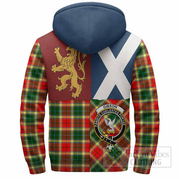 Gibson (Gibbs or Gibsone) Crest Tartan Sherpa Hoodie with Lion Rampant Saltire Style