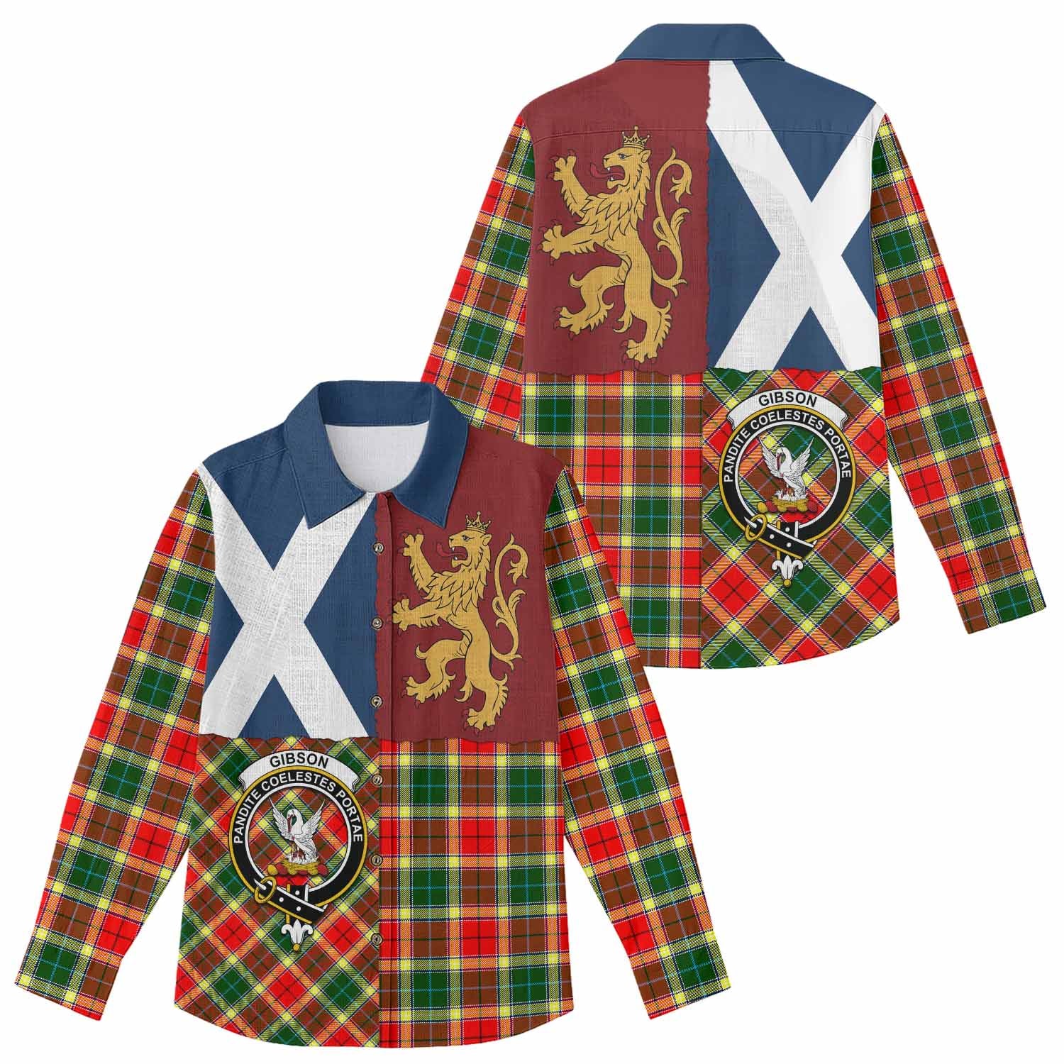 Gibson (Gibbs or Gibsone) Crest Tartan Women Casual Shirt with Lion Rampant Saltire Style