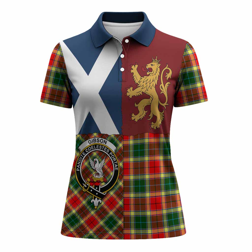 Gibson (Gibbs or Gibsone) Crest Tartan Women Polo Shirt with Lion Rampant Saltire Style