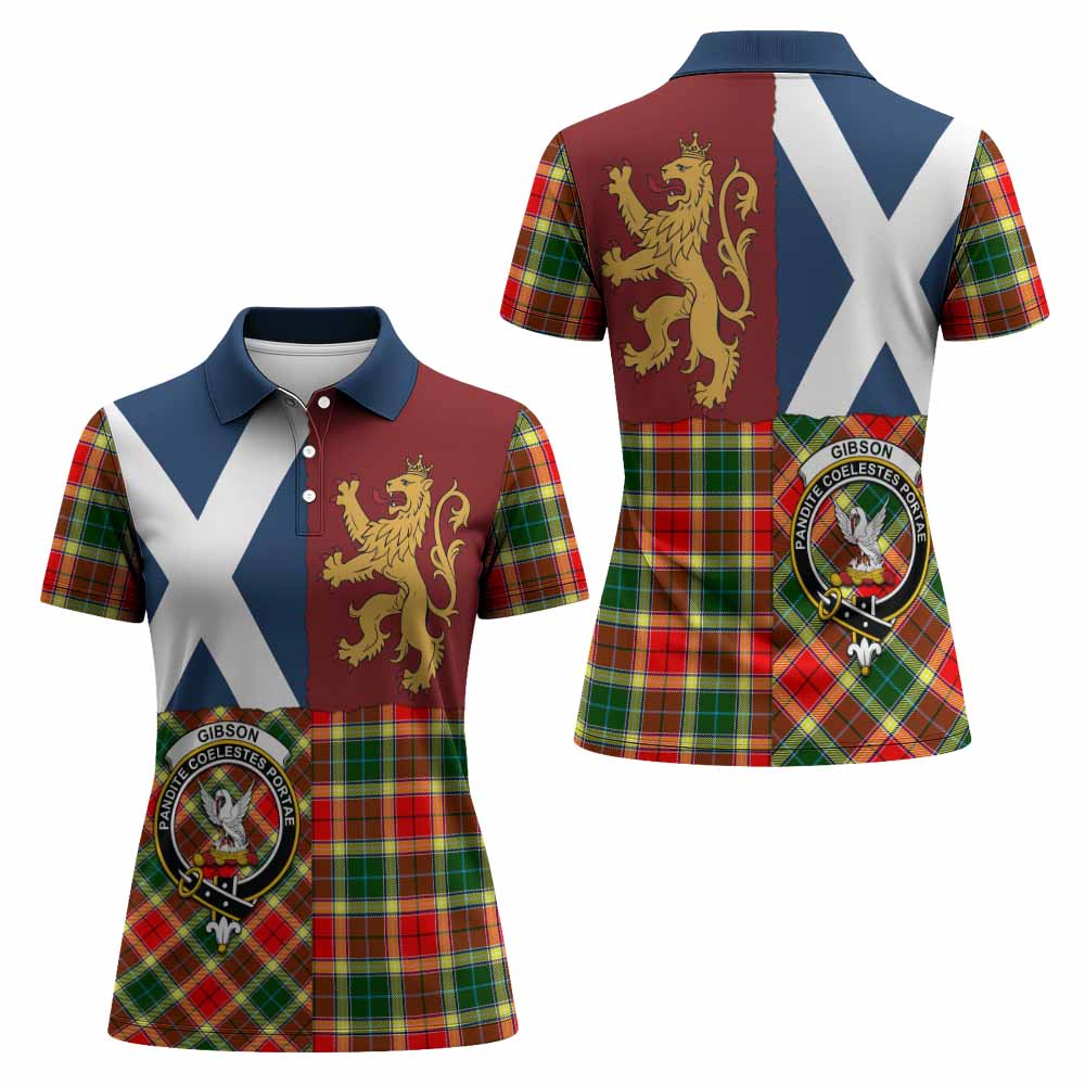 Gibson (Gibbs or Gibsone) Crest Tartan Women Polo Shirt with Lion Rampant Saltire Style