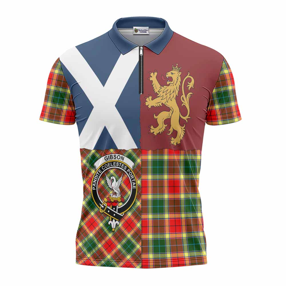 Gibson (Gibbs or Gibsone) Crest Tartan Zipper Polo Shirt with Lion Rampant Saltire Style