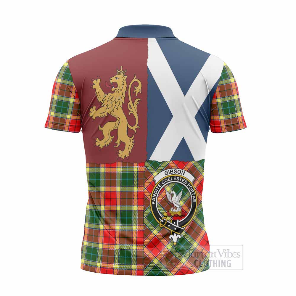 Gibson (Gibbs or Gibsone) Crest Tartan Zipper Polo Shirt with Lion Rampant Saltire Style