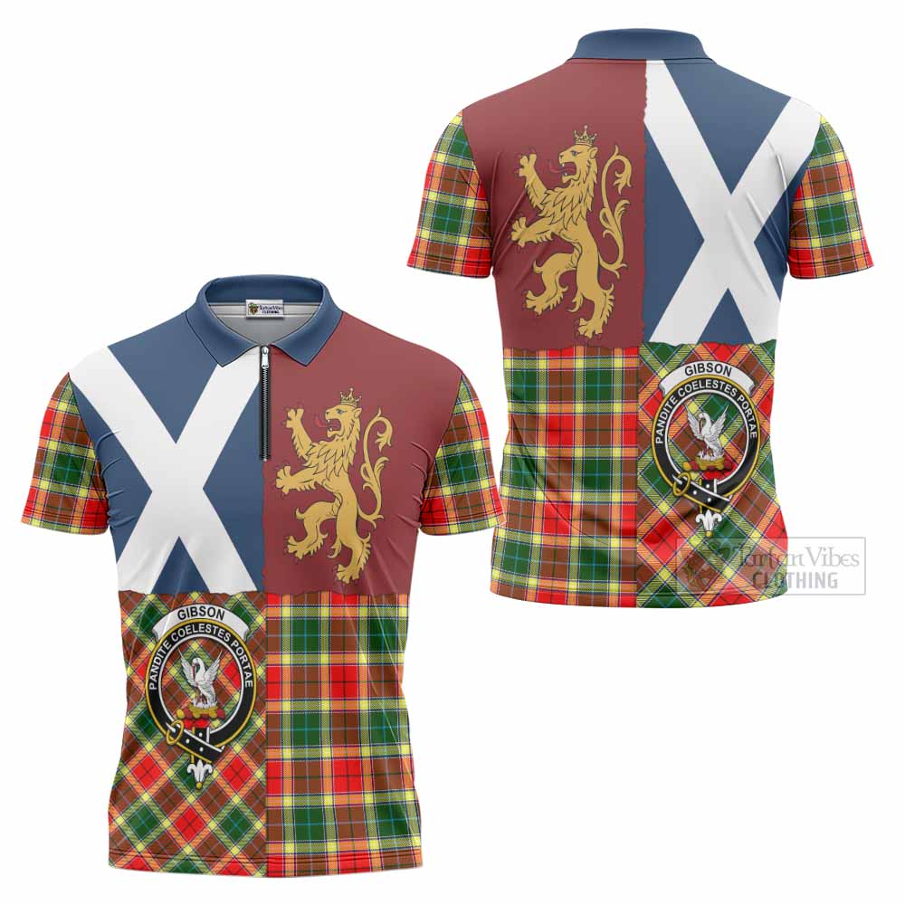 Gibson (Gibbs or Gibsone) Crest Tartan Zipper Polo Shirt with Lion Rampant Saltire Style