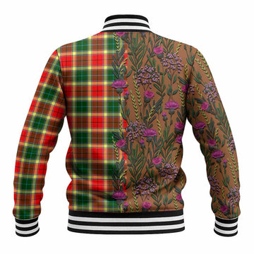 Gibson (Gibbs or Gibsone) Family Crest Tartan Baseball Jacket Scottish Thistle Flower Pattern Half Style - Tartan Vibes Clothing