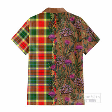 Gibson (Gibbs or Gibsone) Family Crest Tartan Cotton Hawaiian Shirt Scottish Thistle Flower Pattern Half Style - Tartan Vibes Clothing