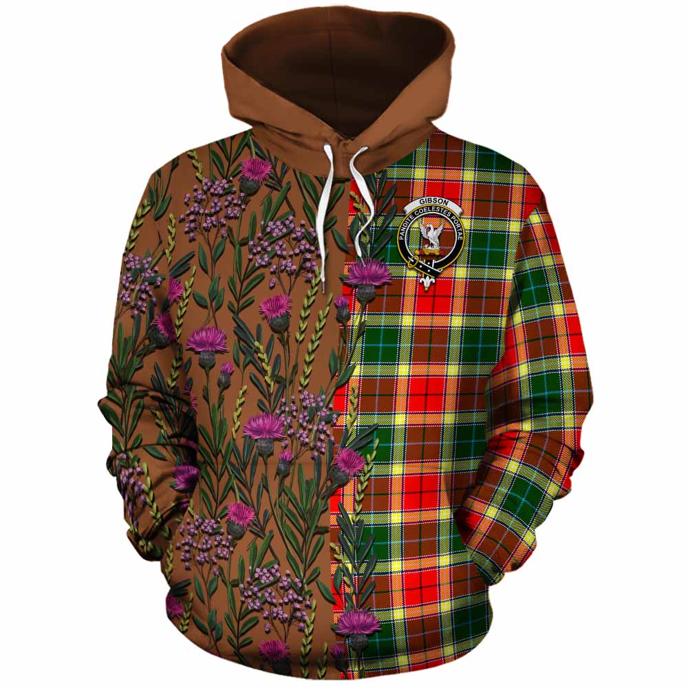 Gibson (Gibbs or Gibsone) Family Crest Tartan Cotton Hoodie Scottish Thistle Flower Pattern Half Style - Tartan Vibes Clothing
