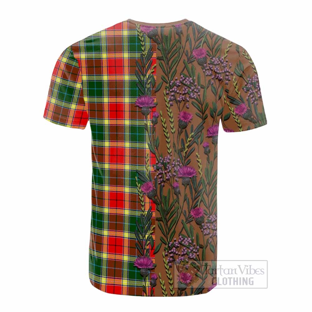 Gibson (Gibbs or Gibsone) Family Crest Tartan Cotton T-shirt Scottish Thistle Flower Pattern Half Style - Tartan Vibes Clothing