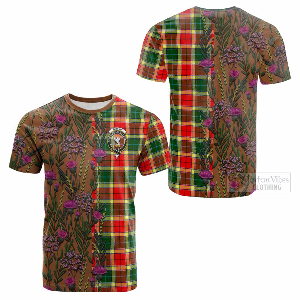 Gibson (Gibbs or Gibsone) Family Crest Tartan Cotton T-shirt Scottish Thistle Flower Pattern Half Style - Tartan Vibes Clothing