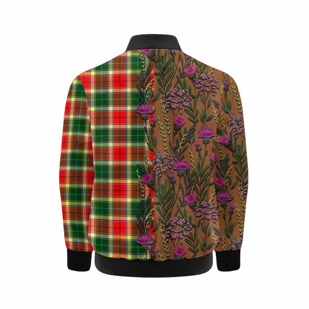 Gibson (Gibbs or Gibsone) Family Crest Tartan Kid Bomber Jacket Scottish Thistle Flower Pattern Half Style - Tartan Vibes Clothing