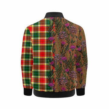 Gibson (Gibbs or Gibsone) Family Crest Tartan Kid Bomber Jacket Scottish Thistle Flower Pattern Half Style - Tartan Vibes Clothing