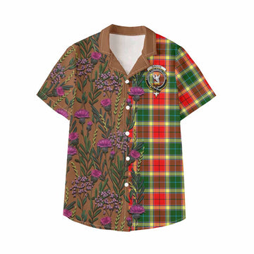 Gibson (Gibbs or Gibsone) Family Crest Tartan Kid Hawaiian Shirt Scottish Thistle Flower Pattern Half Style - Tartan Vibes Clothing