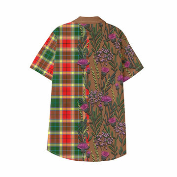 Gibson (Gibbs or Gibsone) Family Crest Tartan Kid Hawaiian Shirt Scottish Thistle Flower Pattern Half Style - Tartan Vibes Clothing