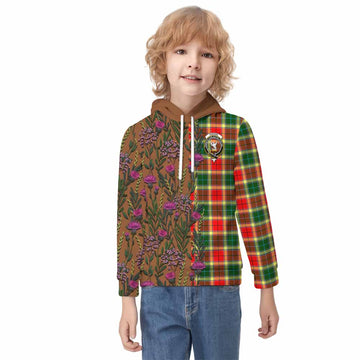 Gibson (Gibbs or Gibsone) Family Crest Tartan Kid Hoodie Scottish Thistle Flower Pattern Half Style - Tartan Vibes Clothing