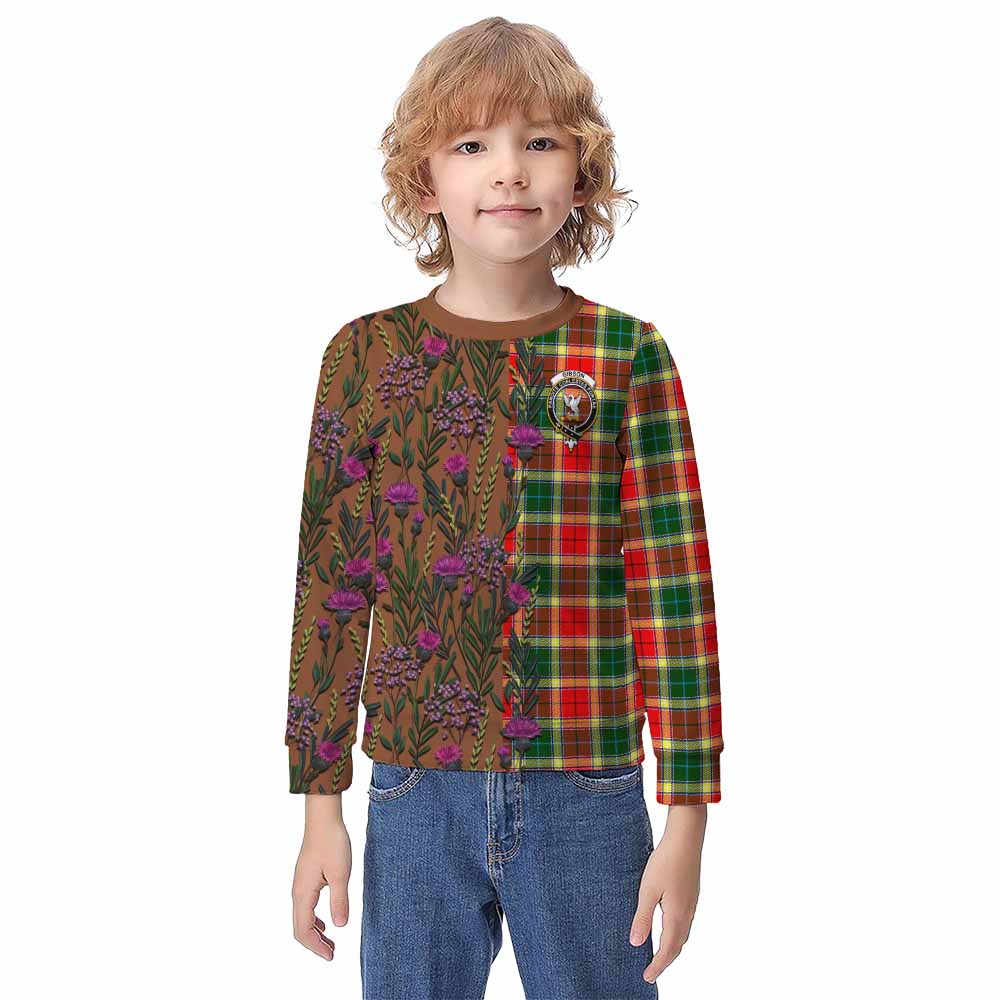 Gibson (Gibbs or Gibsone) Family Crest Tartan Kid Knitted Sweatshirt Scottish Thistle Flower Pattern Half Style - Tartan Vibes Clothing