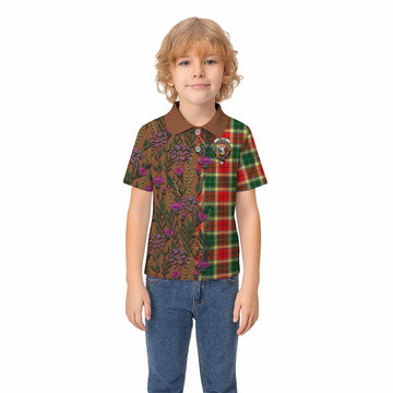 Gibson (Gibbs or Gibsone) Family Crest Tartan Kid Polo Shirt Scottish Thistle Flower Pattern Half Style - Tartan Vibes Clothing