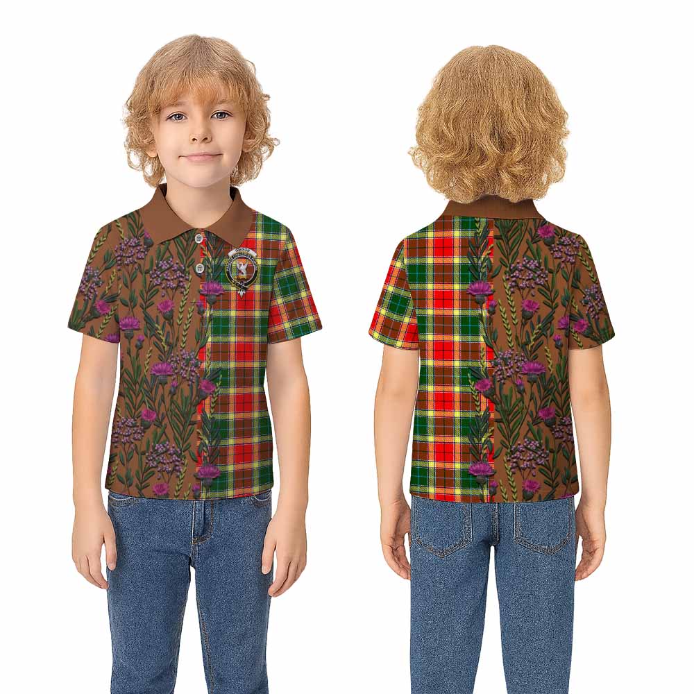 Gibson (Gibbs or Gibsone) Family Crest Tartan Kid Polo Shirt Scottish Thistle Flower Pattern Half Style - Tartan Vibes Clothing