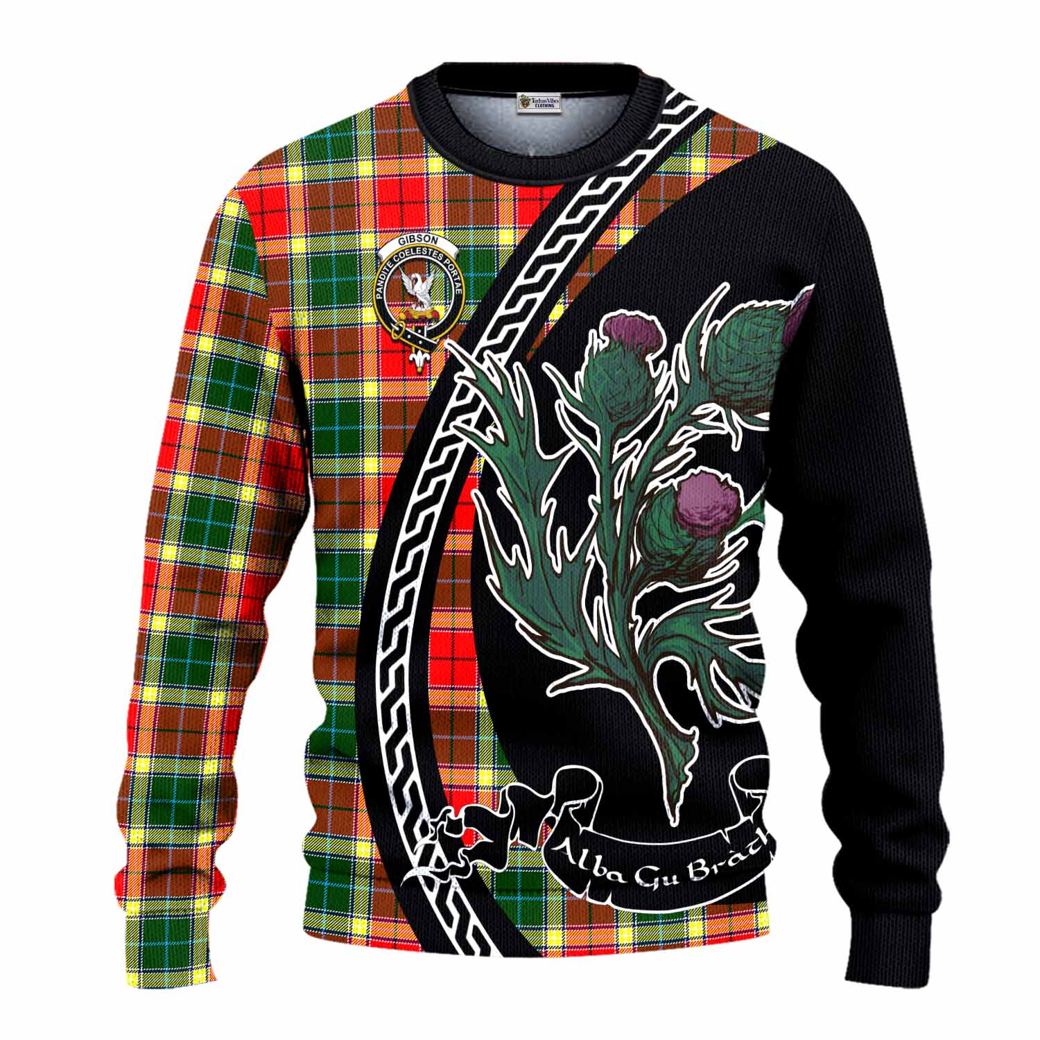 Gibson (Gibbs or Gibsone) Family Crest Tartan Knitted Sweater Alba Thistle Inspired - Tartan Vibes Clothing