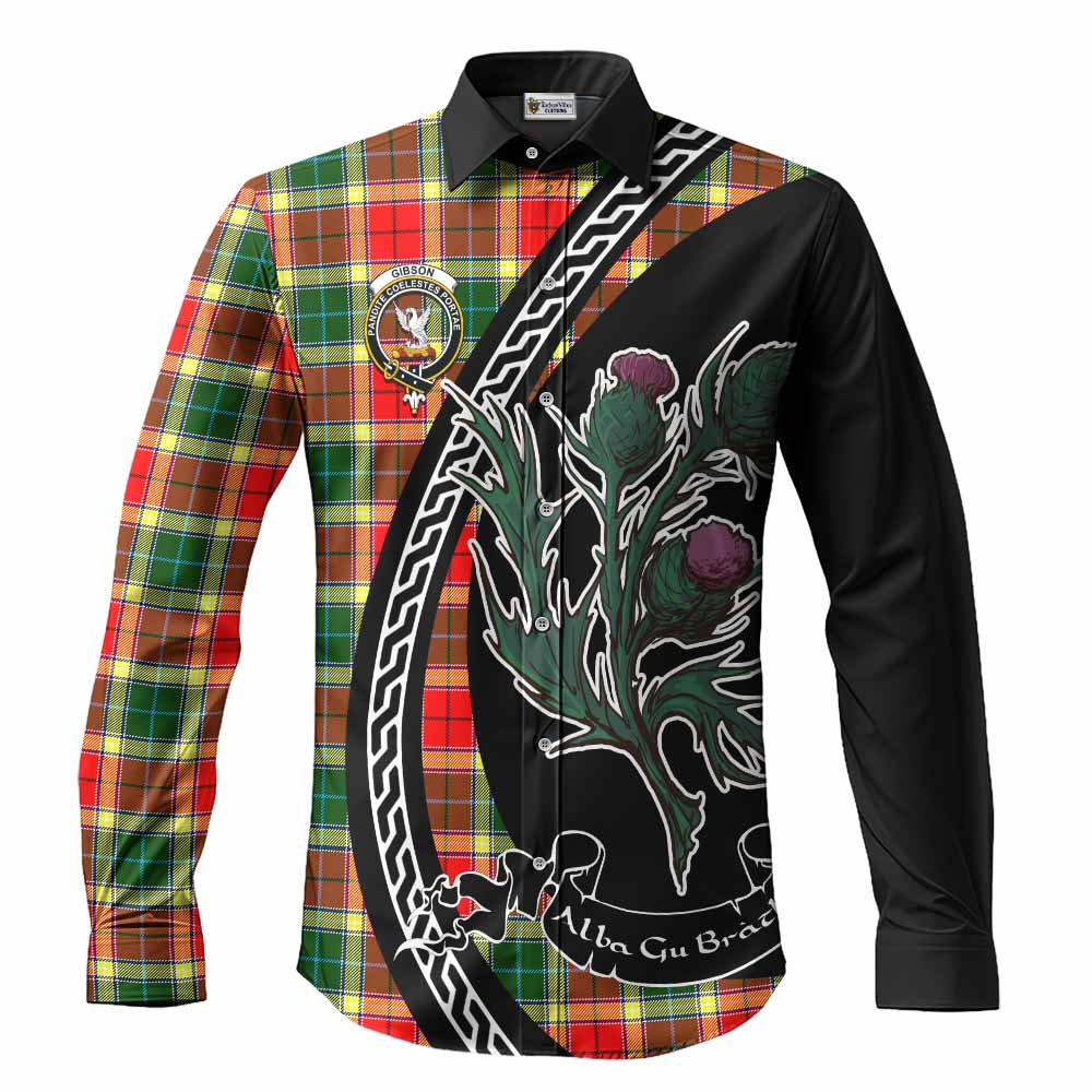 Gibson (Gibbs or Gibsone) Family Crest Tartan Long Sleeve Button Shirts Alba Thistle Inspired - Tartan Vibes Clothing