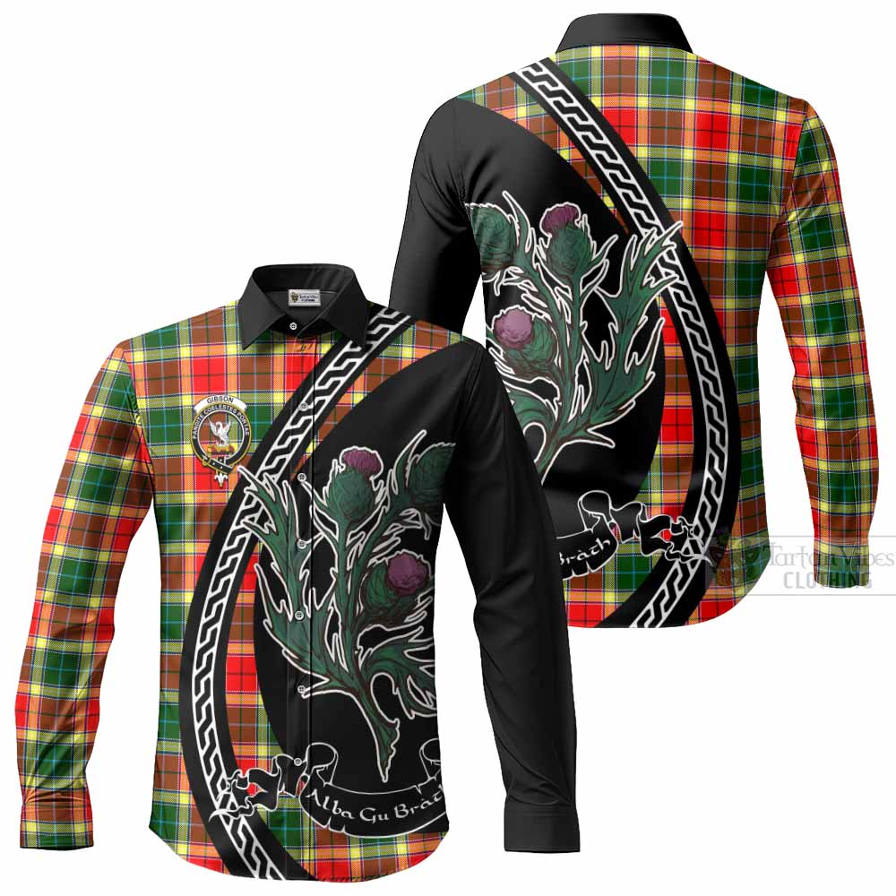 Gibson (Gibbs or Gibsone) Family Crest Tartan Long Sleeve Button Shirts Alba Thistle Inspired - Tartan Vibes Clothing