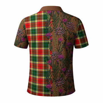 Gibson (Gibbs or Gibsone) Family Crest Tartan Polo Shirt Scottish Thistle Flower Pattern Half Style - Tartan Vibes Clothing