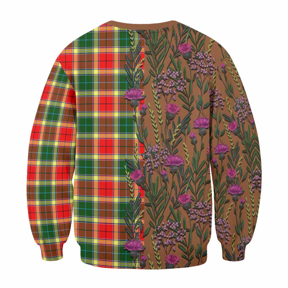 Gibson (Gibbs or Gibsone) Family Crest Tartan Sweatshirt Scottish Thistle Flower Pattern Half Style - Tartan Vibes Clothing