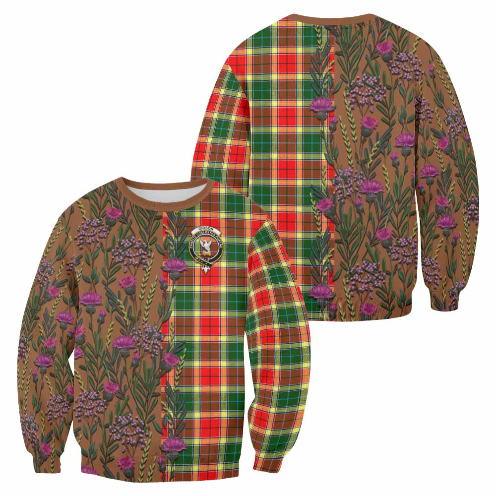 Gibson (Gibbs or Gibsone) Family Crest Tartan Sweatshirt Scottish Thistle Flower Pattern Half Style - Tartan Vibes Clothing