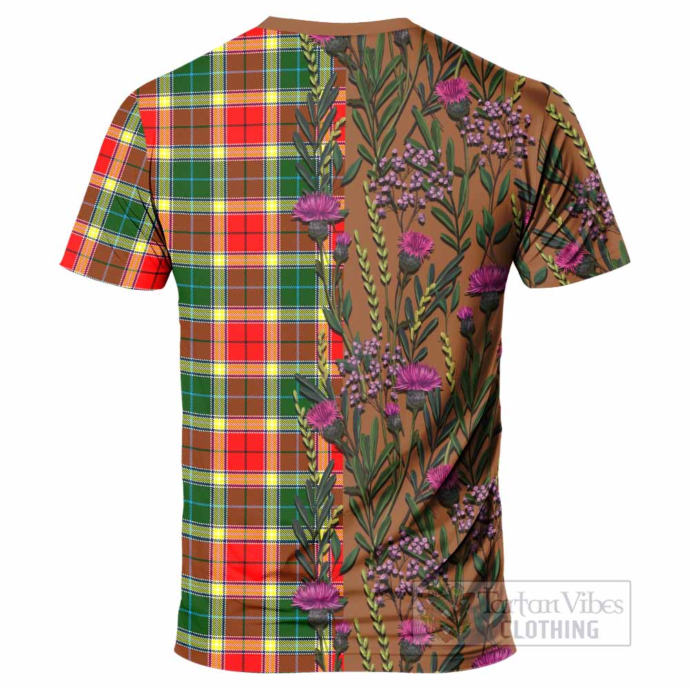 Gibson (Gibbs or Gibsone) Family Crest Tartan T-Shirt Scottish Thistle Flower Pattern Half Style - Tartan Vibes Clothing
