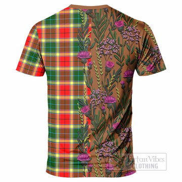 Gibson (Gibbs or Gibsone) Family Crest Tartan T-Shirt Scottish Thistle Flower Pattern Half Style