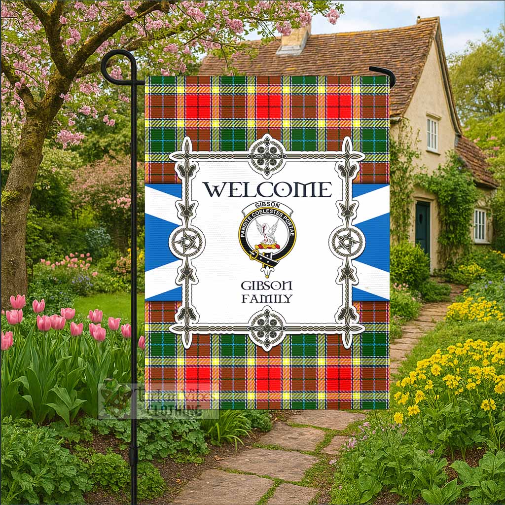 Gibson (Gibbs or Gibsone) Family Crest Tartan Welcome Garden Flag Saltire Harmony Style - Tartan Vibes Clothing