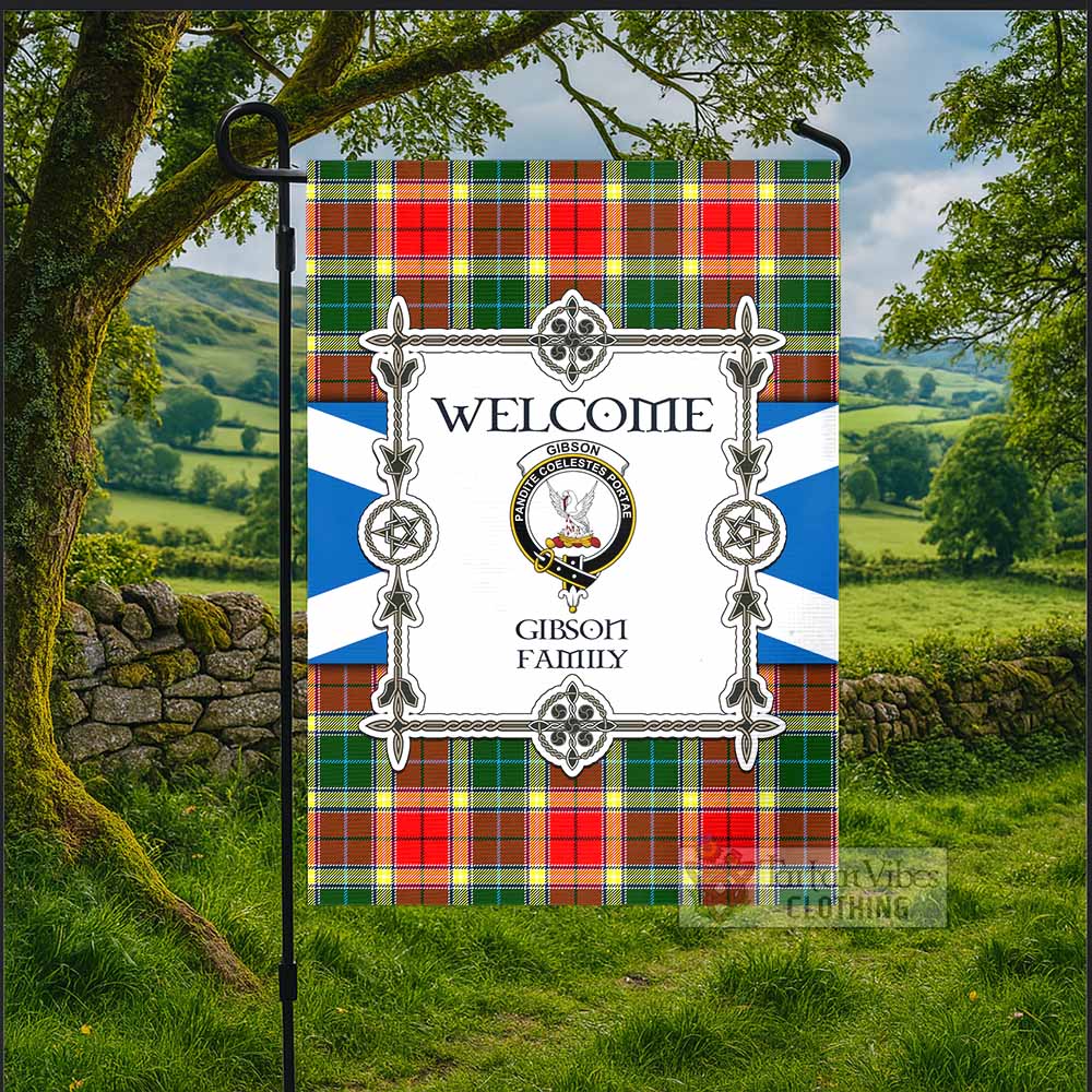 Gibson (Gibbs or Gibsone) Family Crest Tartan Welcome Garden Flag Saltire Harmony Style - Tartan Vibes Clothing