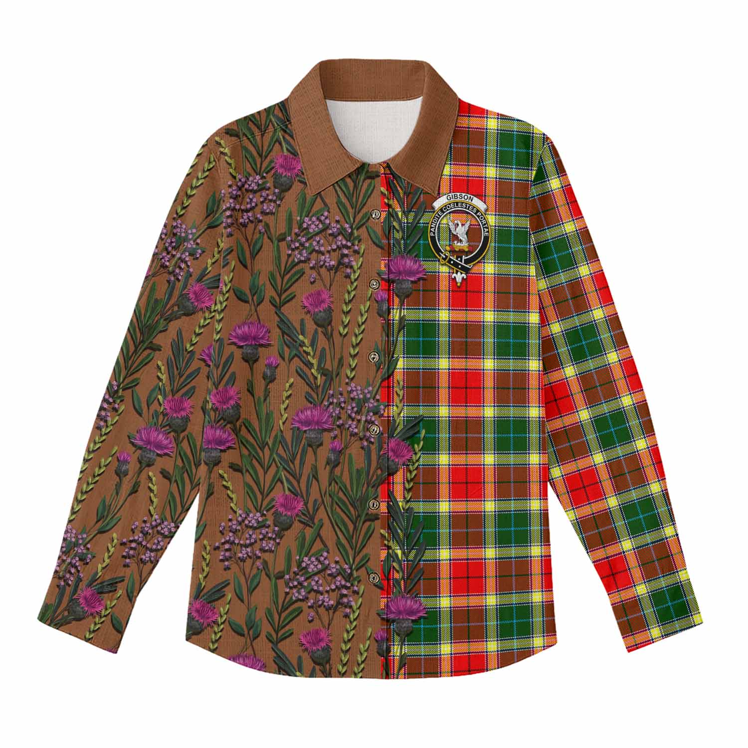 Gibson (Gibbs or Gibsone) Family Crest Tartan Women Casual Shirt Scottish Thistle Flower Pattern Half Style - Tartan Vibes Clothing