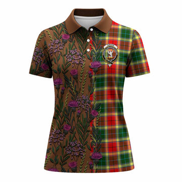 Gibson (Gibbs or Gibsone) Family Crest Tartan Women Polo Shirt Scottish Thistle Flower Pattern Half Style - Tartan Vibes Clothing