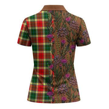 Gibson (Gibbs or Gibsone) Family Crest Tartan Women Polo Shirt Scottish Thistle Flower Pattern Half Style - Tartan Vibes Clothing