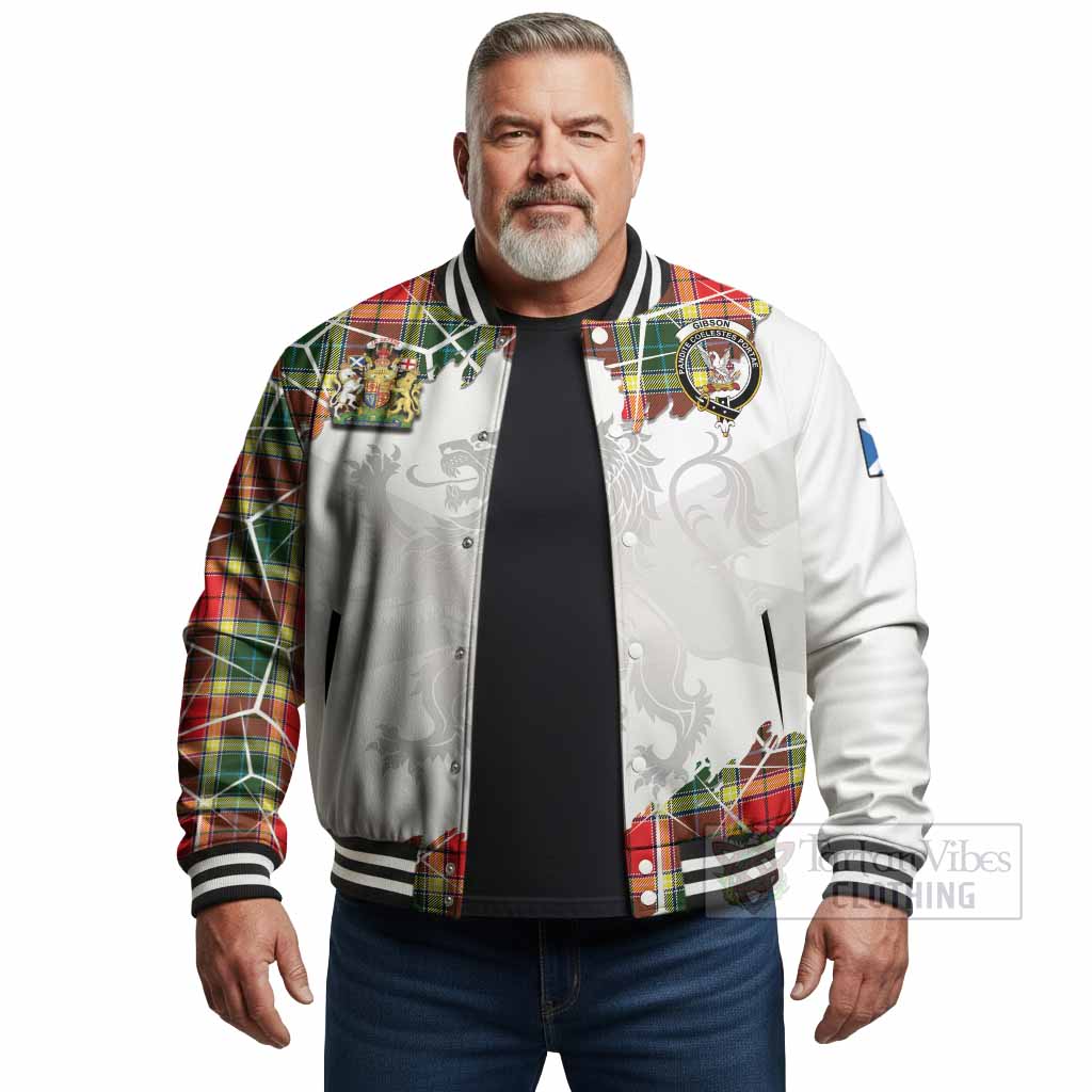 Gibson (Gibbs or Gibsone) Tartan Baseball Jacket with Family Crest and Lion Rampant Grunge Style