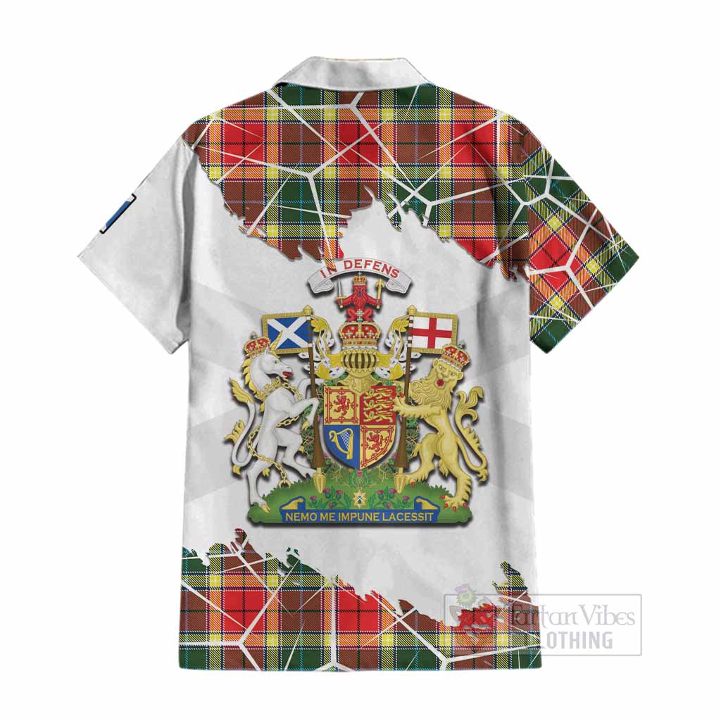 Gibson (Gibbs or Gibsone) Tartan Cotton Hawaiian Shirt with Family Crest and Lion Rampant Grunge Style