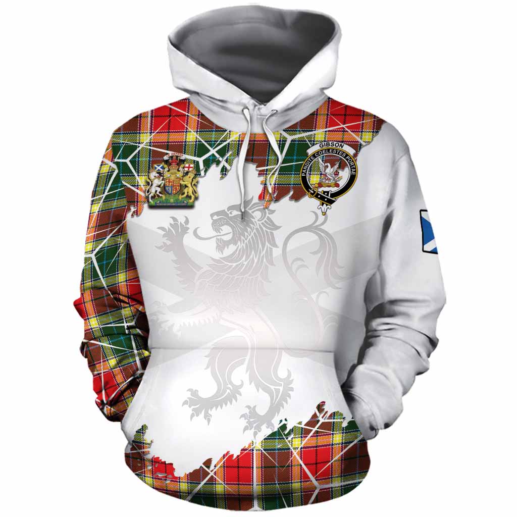 Gibson (Gibbs or Gibsone) Tartan Cotton Hoodie with Family Crest and Lion Rampant Grunge Style