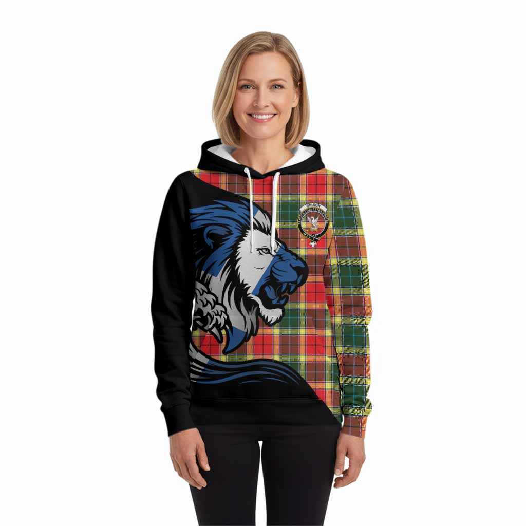 Gibson (Gibbs or Gibsone) Tartan Crest Hoodie Scottish Golden Lions Wave Flow