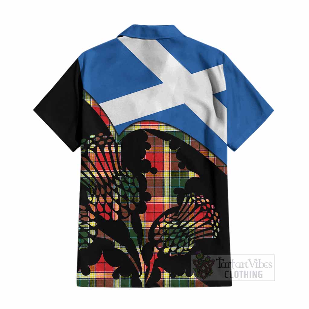 Gibson (Gibbs or Gibsone) Tartan Family Crest Cotton Hawaiian Shirt Scotland Thistle Floral Flag Style