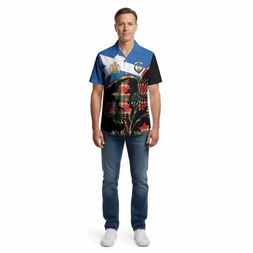 Gibson (Gibbs or Gibsone) Tartan Family Crest Cotton Hawaiian Shirt Scotland Thistle Floral Flag Style