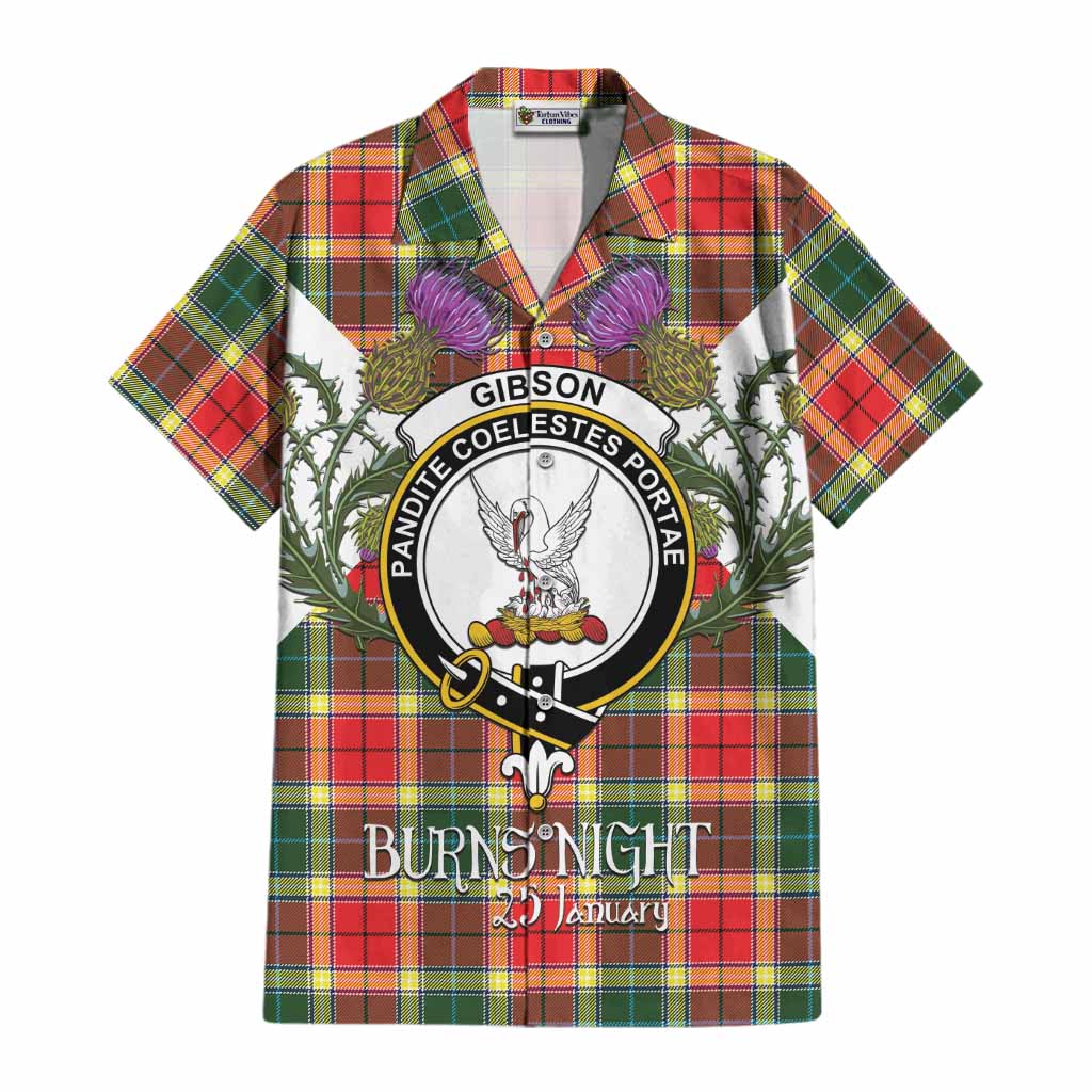 Gibson (Gibbs or Gibsone) Tartan Family Crest Cotton Hawaiian Shirt Scottish Burns Night Thistle Floral