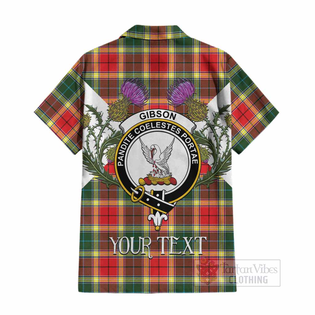 Gibson (Gibbs or Gibsone) Tartan Family Crest Cotton Hawaiian Shirt Scottish Burns Night Thistle Floral