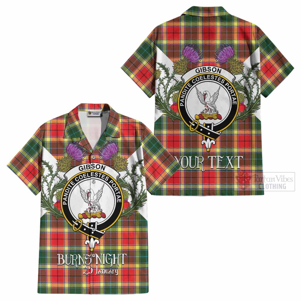 Gibson (Gibbs or Gibsone) Tartan Family Crest Cotton Hawaiian Shirt Scottish Burns Night Thistle Floral