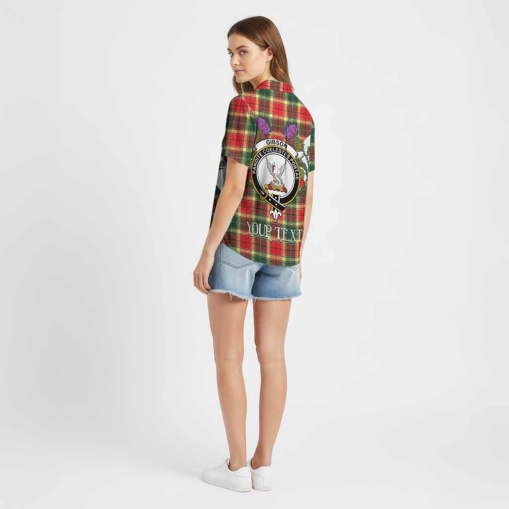 Gibson (Gibbs or Gibsone) Tartan Family Crest Cotton Hawaiian Shirt Scottish Burns Night Thistle Floral
