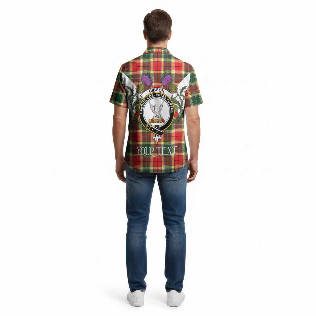 Gibson (Gibbs or Gibsone) Tartan Family Crest Cotton Hawaiian Shirt Scottish Burns Night Thistle Floral
